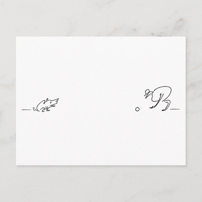 Whimsical Line Drawing Of A Dog Playing Fetch Post Postcard (Front)