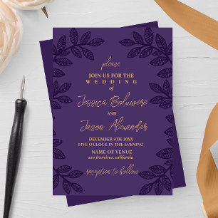 Whimsical Line Leaves Wedding Invitation
