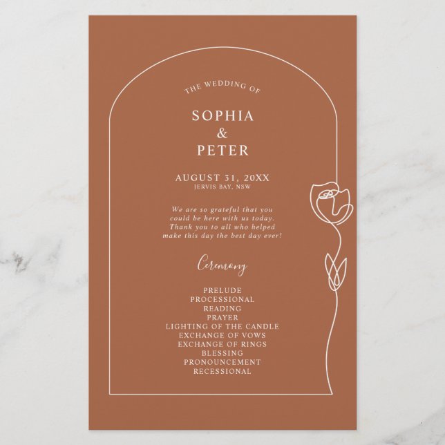 Whimsical Line Rose Arch Ceremony Program (Front)