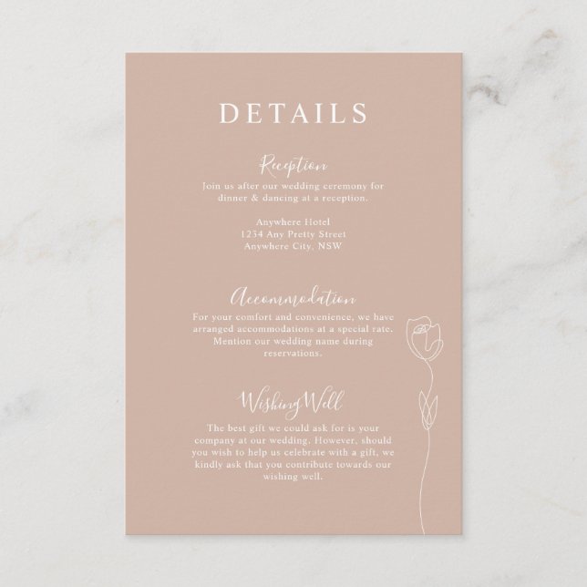 Whimsical Line Rose Details Enclosure Card (Front)
