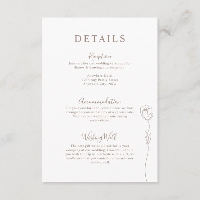 Whimsical Line Rose Details Enclosure Card (Front)