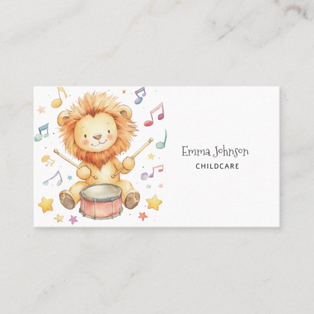 Whimsical Lion Cub Childcare Business Card (Front)