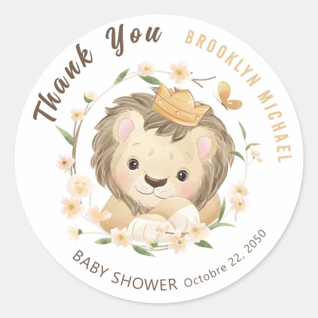 Whimsical Lion King Baby Shower jungle Classic Round Sticker (Front)