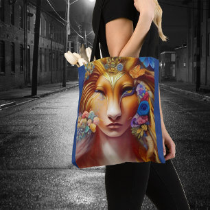 Whimsical Lion Leo Spirit Guide Girls Face Fantasy Tote Bag