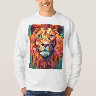 Whimsical Lion with Floral Mane T-Shirt Design
