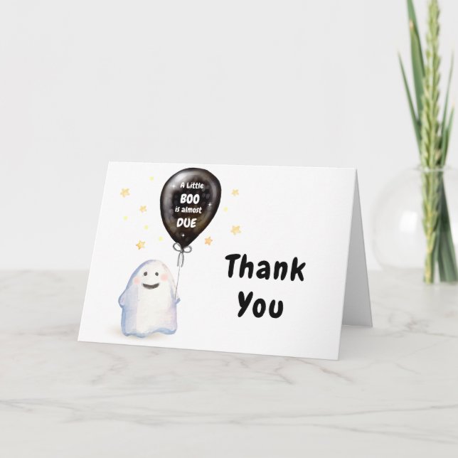 Whimsical Little Boo Balloon Baby Shower Thank You Card (Front)