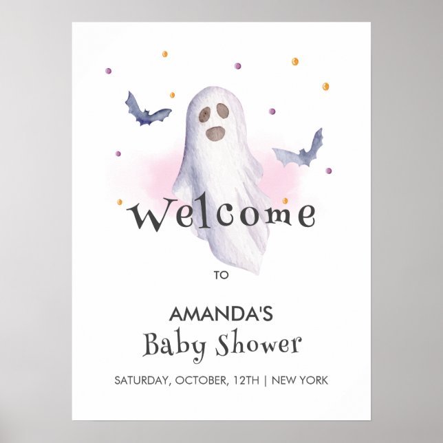 Whimsical Little Boo Halloween Baby Shower Welcome Poster (Front)