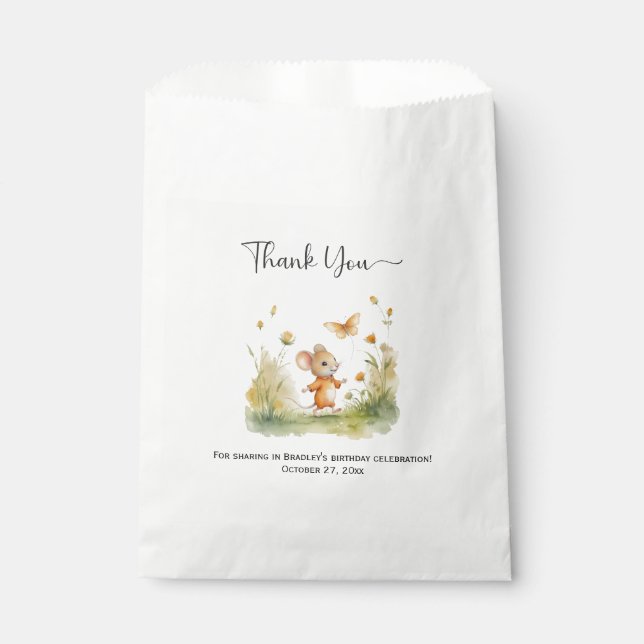 Whimsical Little Boy Mouse Birthday | Favour Bag (Front)