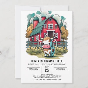 Whimsical Little Cow Joy Birthday Invitation
