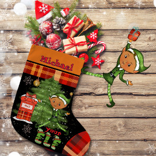 Whimsical Little Elf Boy Christmas Kids Stocking