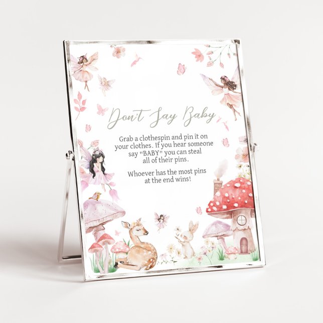 Whimsical Little Fairy Baby Shower Don&#x27;t Say Baby Poster (Little Fairy Whimsical Baby Shower Don&#x27;t Say Baby Sign)
