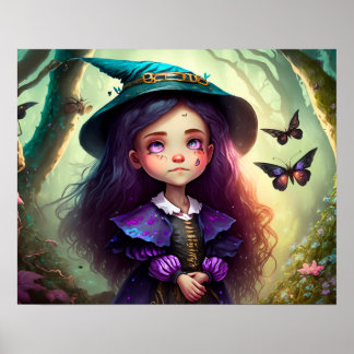 Whimsical Little Girl Lost in the Woods Poster