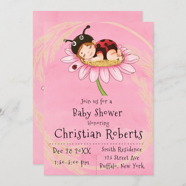 Whimsical Little Ladybug Baby Shower Invitations (Front/Back)
