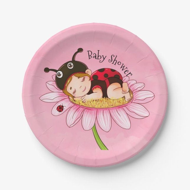 Whimsical Little Ladybug Baby Shower Paper Plate (Front)
