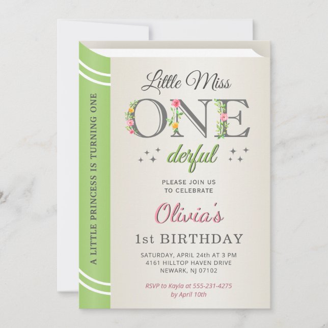 Whimsical Little Miss Onederful 1st First Birthday Invitation (Front)