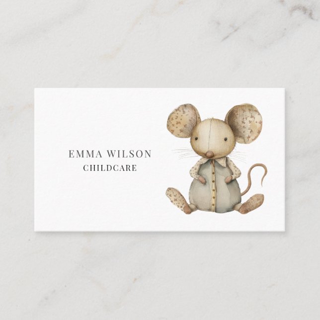 Whimsical Little Mouse Childcare Business Card (Front)