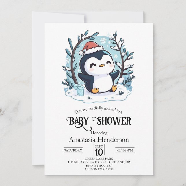Whimsical Little Penguin Baby Shower Invitation (Front)