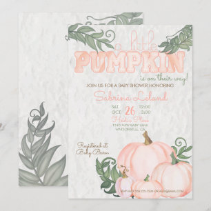 Whimsical Little Pumpkin Coral Baby Shower Invitation