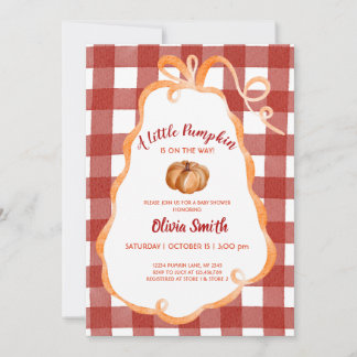 Whimsical Little Pumpkin Ribbon Bow Baby Shower Invitation