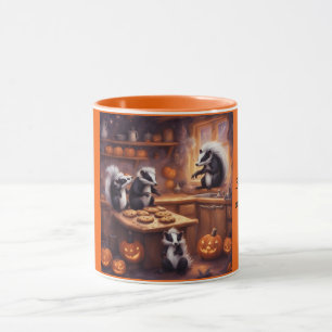 Whimsical Little Skunks Baking Halloween Treats Mug