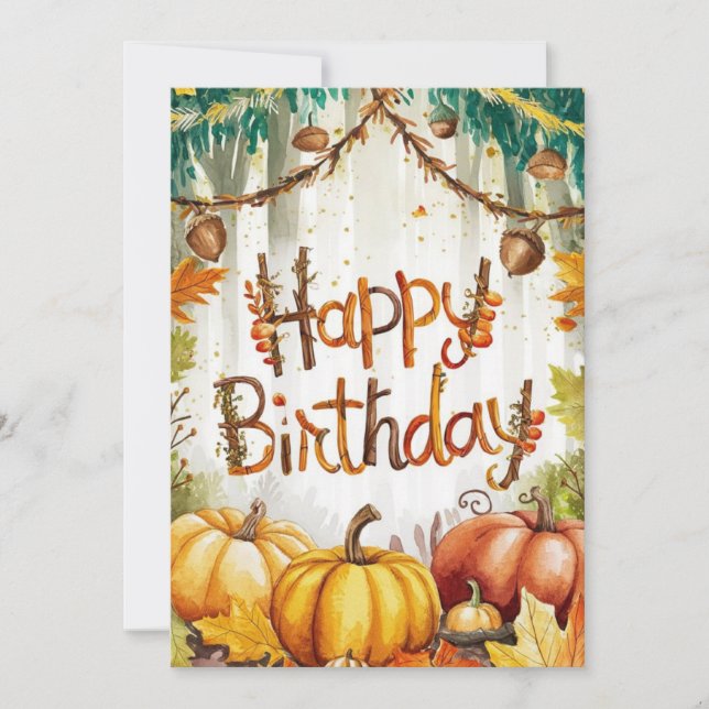 Whimsical Little Warm Autumn Fall Happy Birthday Card (Front)