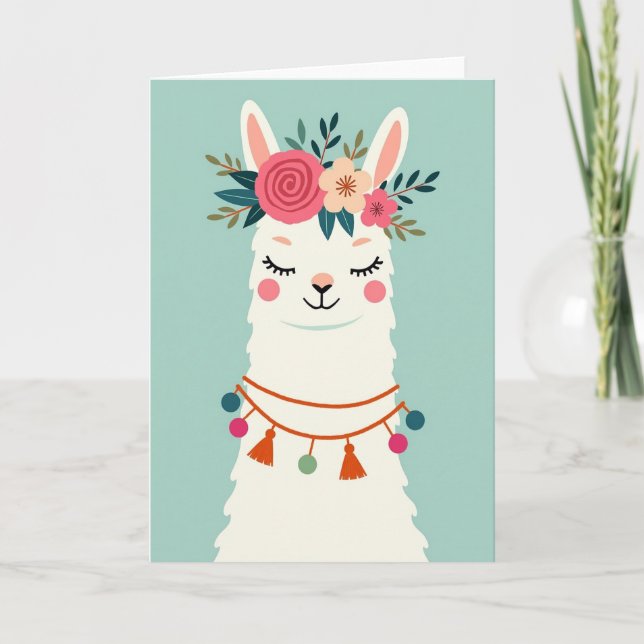 Whimsical Llama Birthday Card (Front)