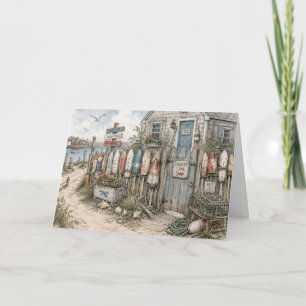 Whimsical Lobster Lane Buoy Fence Thank You Card