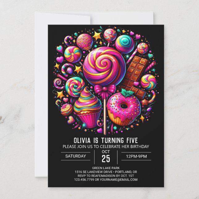 Whimsical Lollipop Candyland Digital Birthday Invitation (Front)