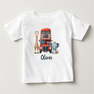 Whimsical London Bus with Giraffe & Elephant Baby T-Shirt