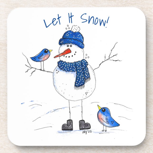 Whimsical Long-Legged Snowman Coaster (Front)