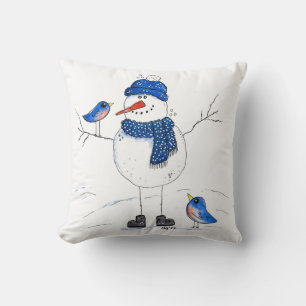 Whimsical Long-Legged Snowman Cushion