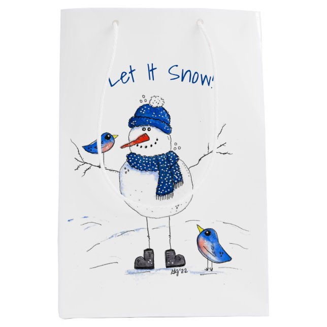 Whimsical Long-Legged Snowman Medium Gift Bag (Front)