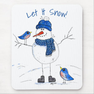 Whimsical Long-Legged Snowman Mouse Pad