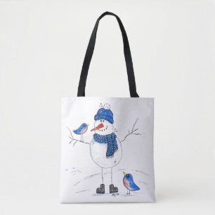 Whimsical Long-Legged Snowman Tote Bag