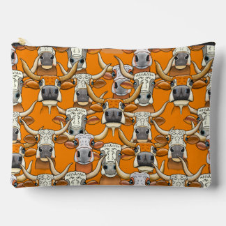 Whimsical Longhorn Cattle Portraits In Repeat Accessory Pouch
