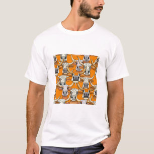 Whimsical Longhorn Cattle Portraits In Repeat T-Shirt