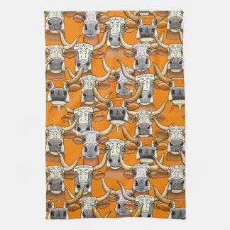 Whimsical Longhorn Cattle Portraits Tea Towel