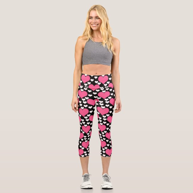 Whimsical Love And Heart Pattern Capri Leggings (Front)