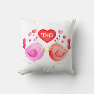 Whimsical love birds custom watercolor pillow