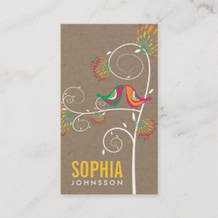 Whimsical Love Birds Floral Boutique Identity Business Card