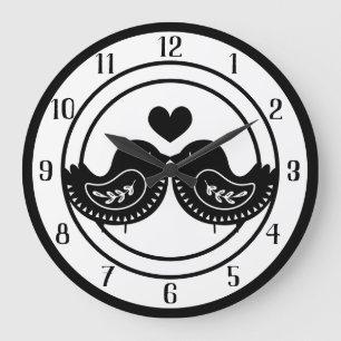 Whimsical Love Birds Large Clock