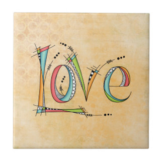 Whimsical Love Hand-Lettering Ceramic Tile