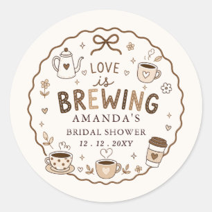 Whimsical Love is Brewing Coffee Bridal Shower Classic Round Sticker