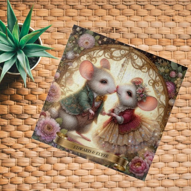 Whimsical Love Personalised Mouse Couple Wedding  Jigsaw Puzzle (Creator Uploaded)