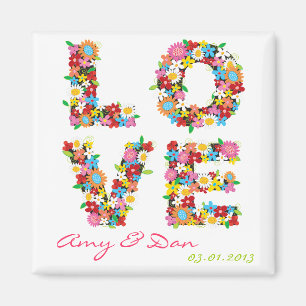 Whimsical LOVE Spring Flowers Bloom Save The Date Magnet