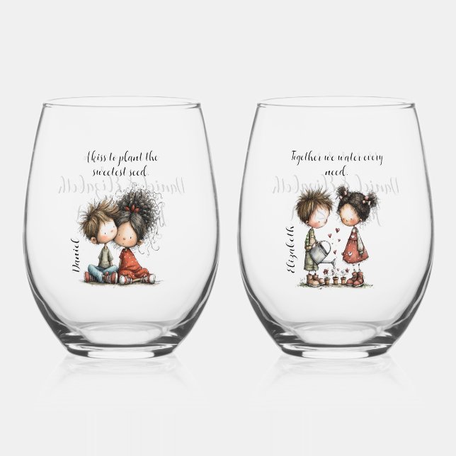 Whimsical Love Stemless Wine Glass  (Front)