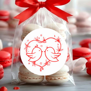 Whimsical Lovebirds Boho Red Heart Garden Wedding Classic Round Sticker