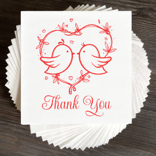 Whimsical Lovebirds Boho Red Heart Garden Wedding Napkin