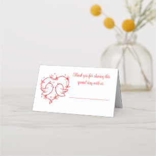 Whimsical Lovebirds Boho Red Heart Garden Wedding Place Card