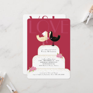 Whimsical Lovebirds Wedding Cake Couples Shower Invitation